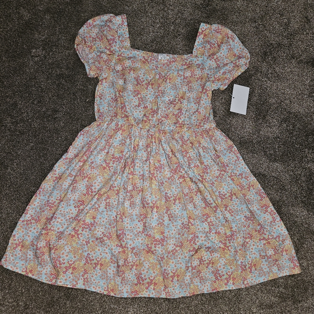 Roxy girls Smocked micro Floral print Dress short sleeve Size Large (14/16) NWT